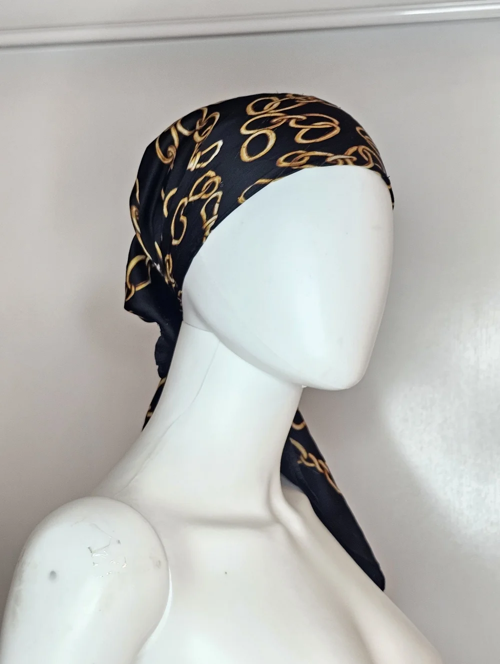 Black & Gold Chain Print Head Scarf - Women Accessories